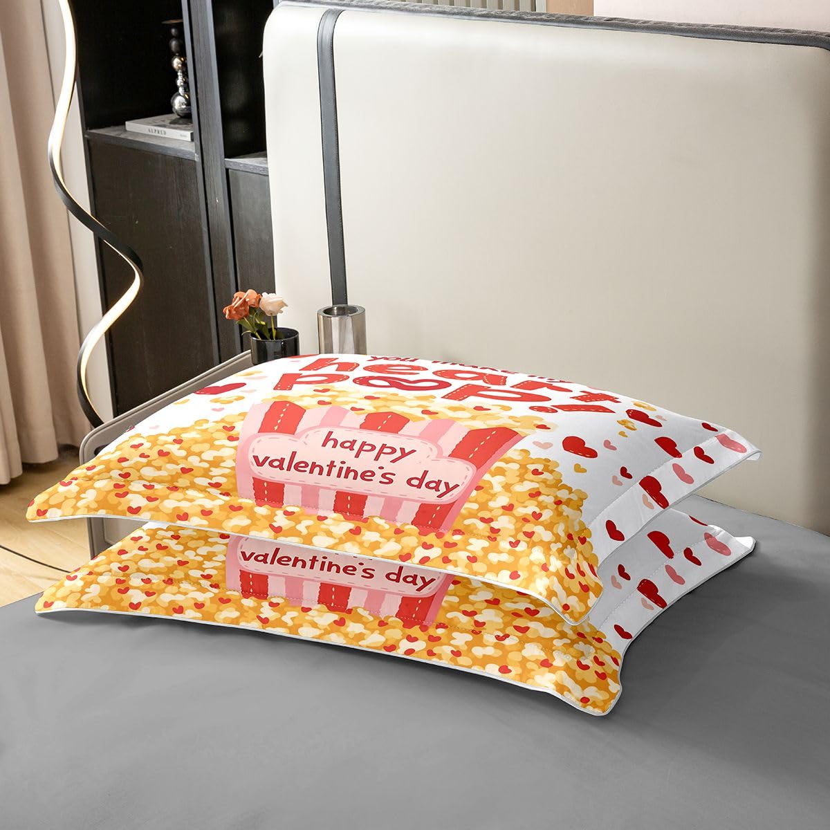 Homewish Popcorn - Set copripiumino super king size con 2 federe, in cotone rosso e giallo, set di biancheria da letto di lusso per festival, film, cinema, commedia