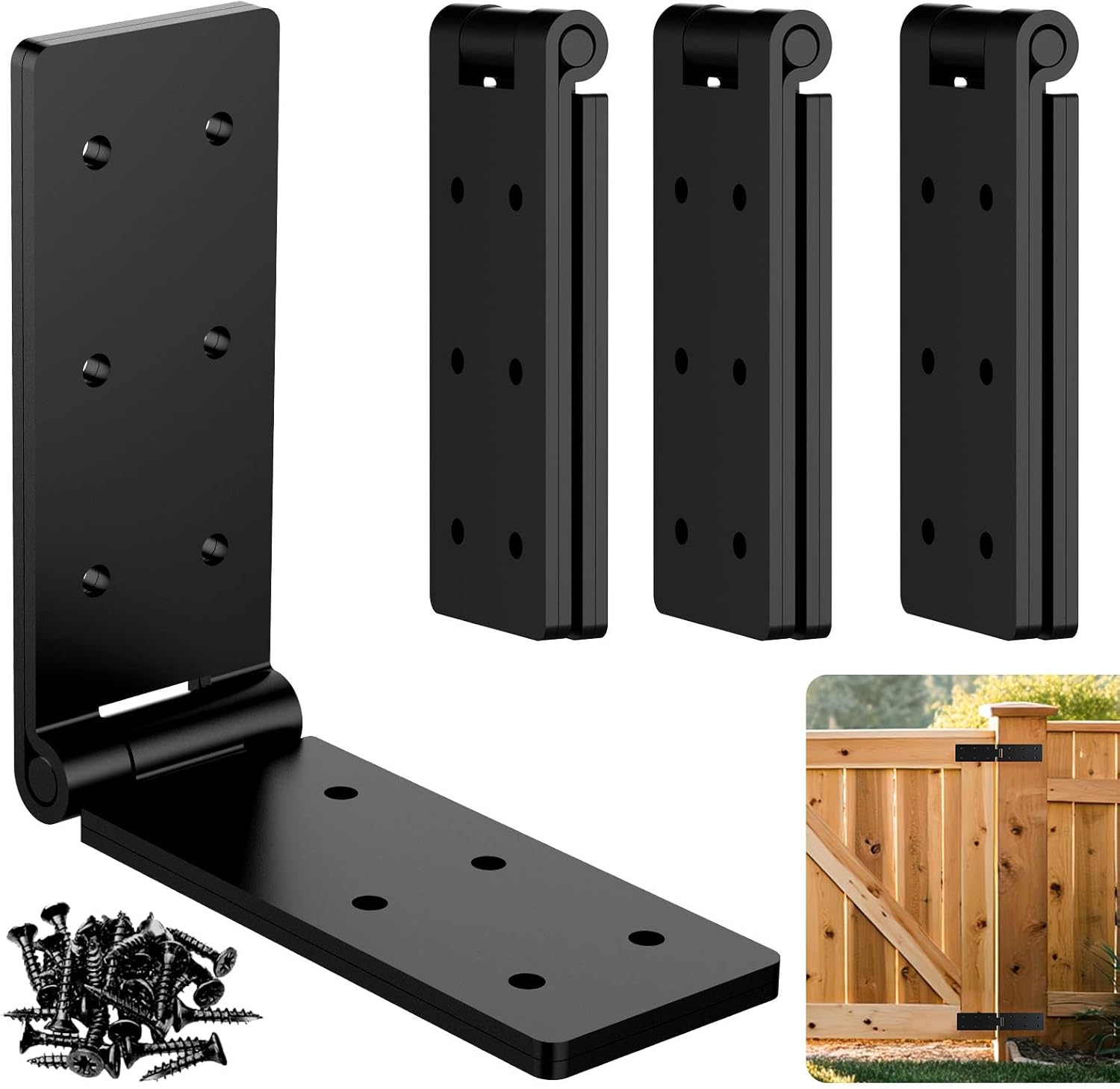 Heavy Duty Gate Hinges, Black Gate Hinges with Screws, Heavy Duty Door Hinges，Adjustable Hardware Hinges Kit,Durable Barn Door for Wooden Fences Yard Gate (Black-4PCS)