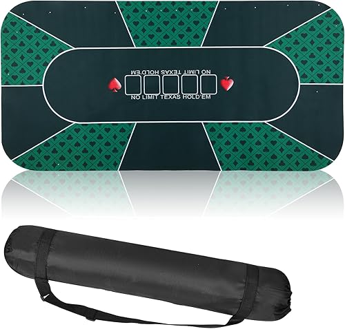 Kinlop Tapete de póquer de 46.5 x 23.5 pulgadas con bolsa de almacenamiento, cubierta de mesa de póquer de goma portátil plegable de Texas Poker