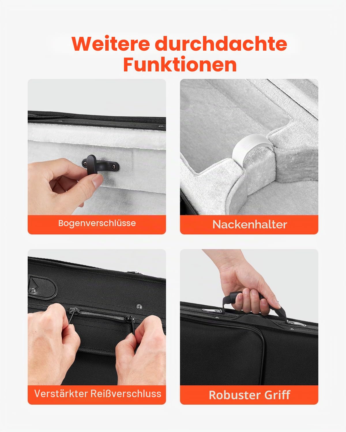 VEVOR 4/4 Violinenkoffer in voller Größe, wasserdichtes Nylon, Geigenkoffer, Geigenkasten mit Weichfutter, zwei Schultergurten, kratzfest, professionelle dreieckige Form, für Violine, schwarz