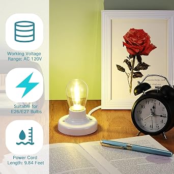 Yexiya 2 Pcs Light Socket with Cord Light Bulb Base E26/ E27 Lamp Base Desktop 9.84 ft Screw Socket with On/Off Switch