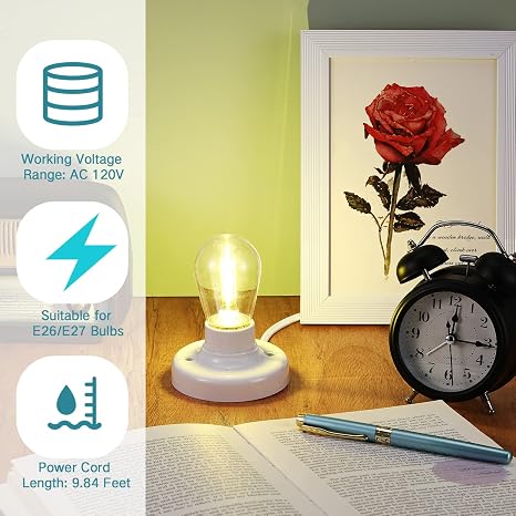Yexiya 2 Pcs Light Socket with Cord Light Bulb Base E26/ E27 Lamp Base Desktop 9.84 ft Screw Socket with On/Off Switch