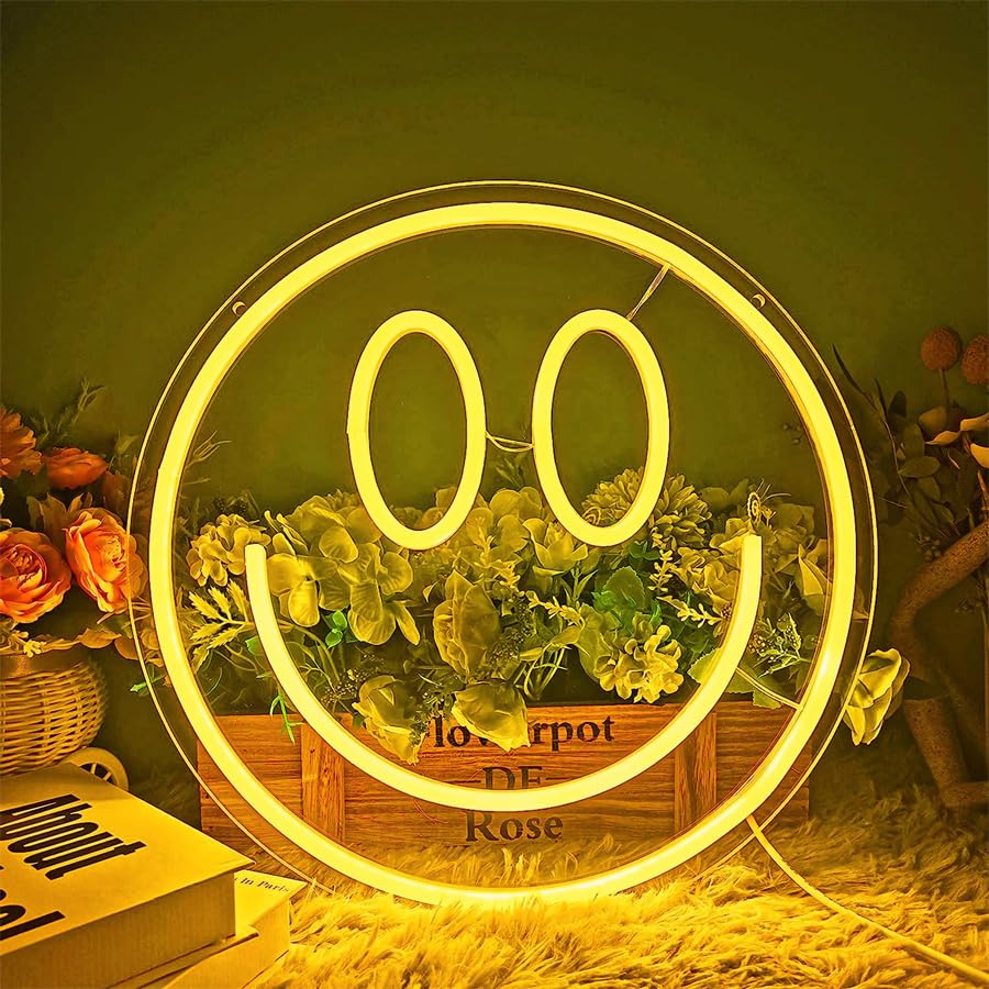 Image of Smile Face LED Neon Sign - 5V Low Voltage USB Plug-in with Switch Control, Transparent Acrylic Backlit Wall Light for Bedroom, Bar, Party Decor Safe & Stylish Neon Art for Teens, Shop Owners