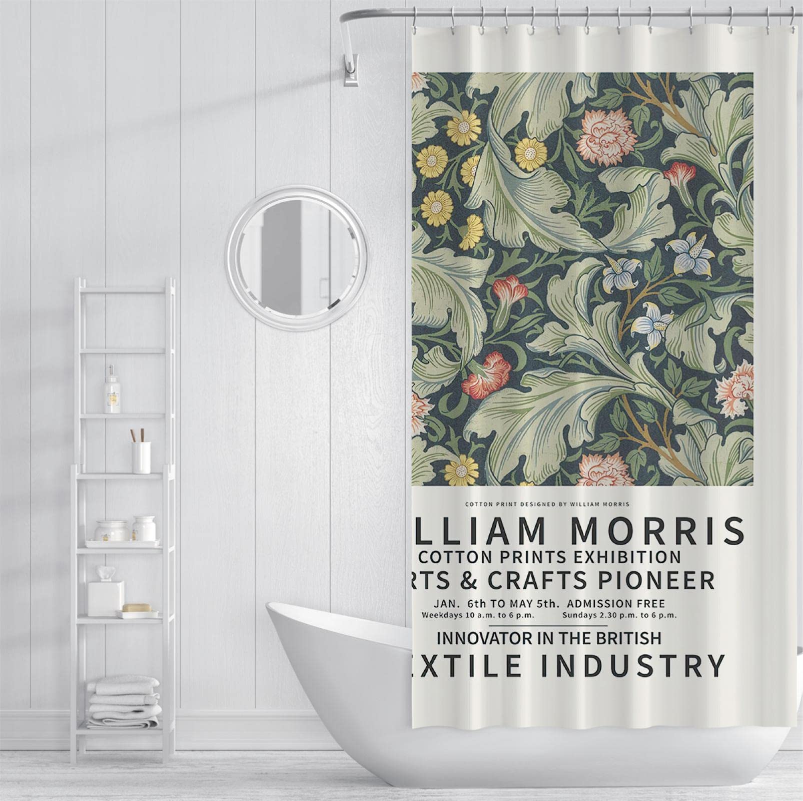 Willam Morris Tende da doccia Foglia di Piante Naturali Foglia Bambini Vacanze Invernali Set di Decorazioni per il Bagno Tessuto Impermeabile Tende da bagno con 12 Ganci 180x220 cm