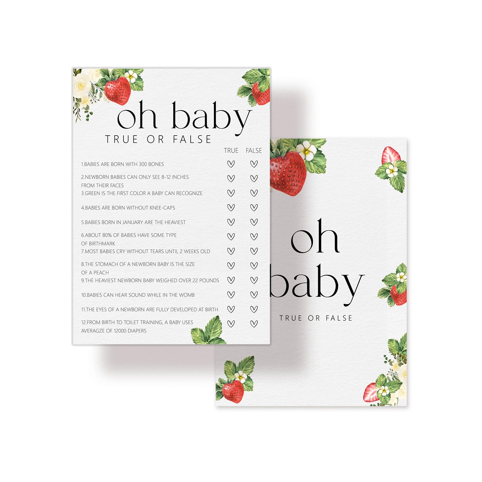 Zabawne gry na baby shower, Oh Baby True or False karty do gry, jagodowe słodkie dekoracje imprezowe upominki pomysły -30 szt., 12,7 x 17,8 cm - H01