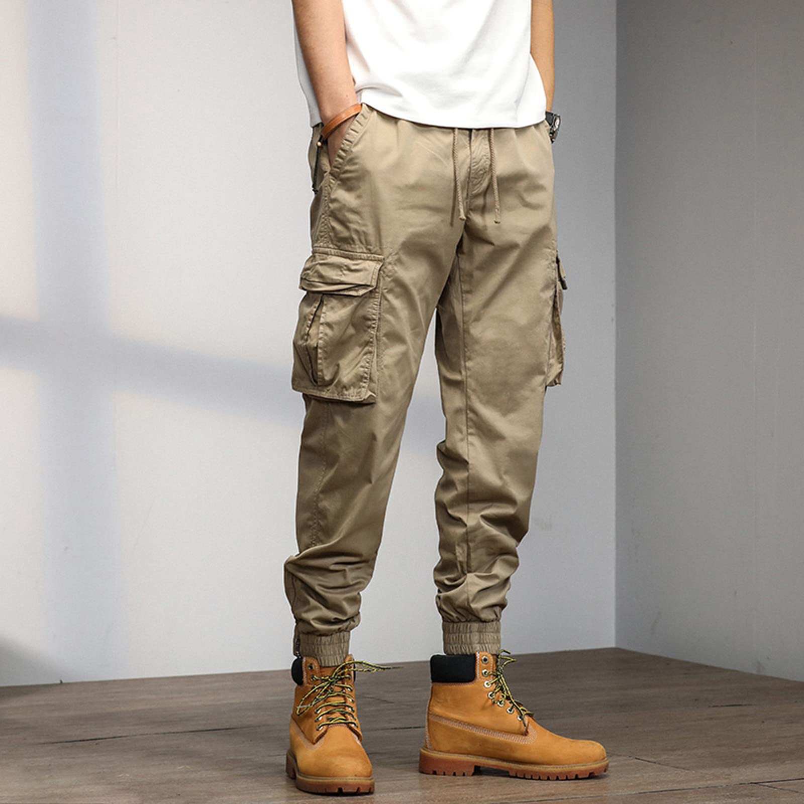 Genérico Pantalones de Trabajo Hombre Pantalones para Exteriores con Bolsillos Trekking Cargo Pants Otoño Inviernos con cordón Cintura elástica Elásticos Jogging Pantalón Joggers Largos Pants