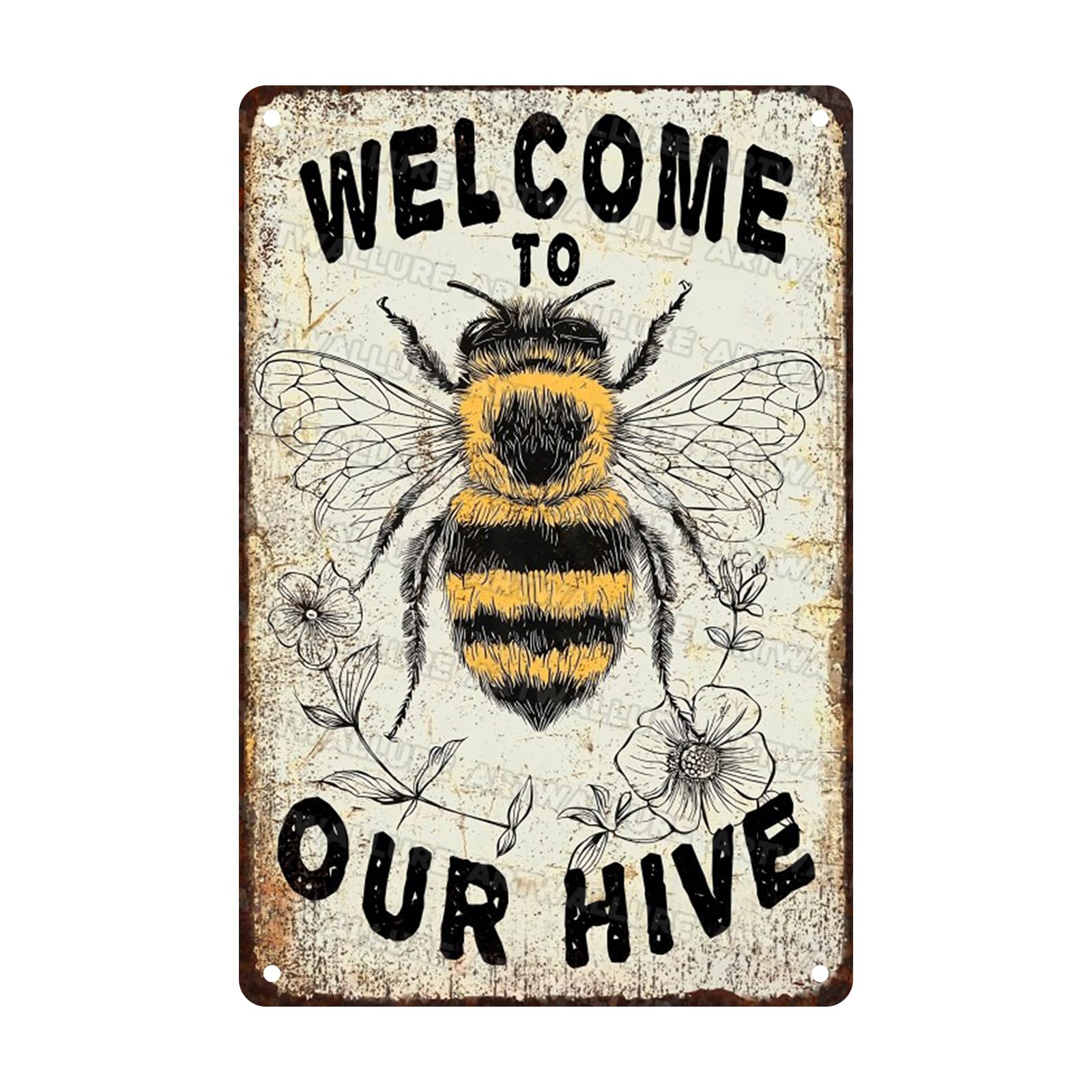Anceky Tin Sign Welcome To Our Hive Metal Signs Funny Wall Decor for Farmhouse Home Cafe Kitchen Garage Bar 12×16 Inch