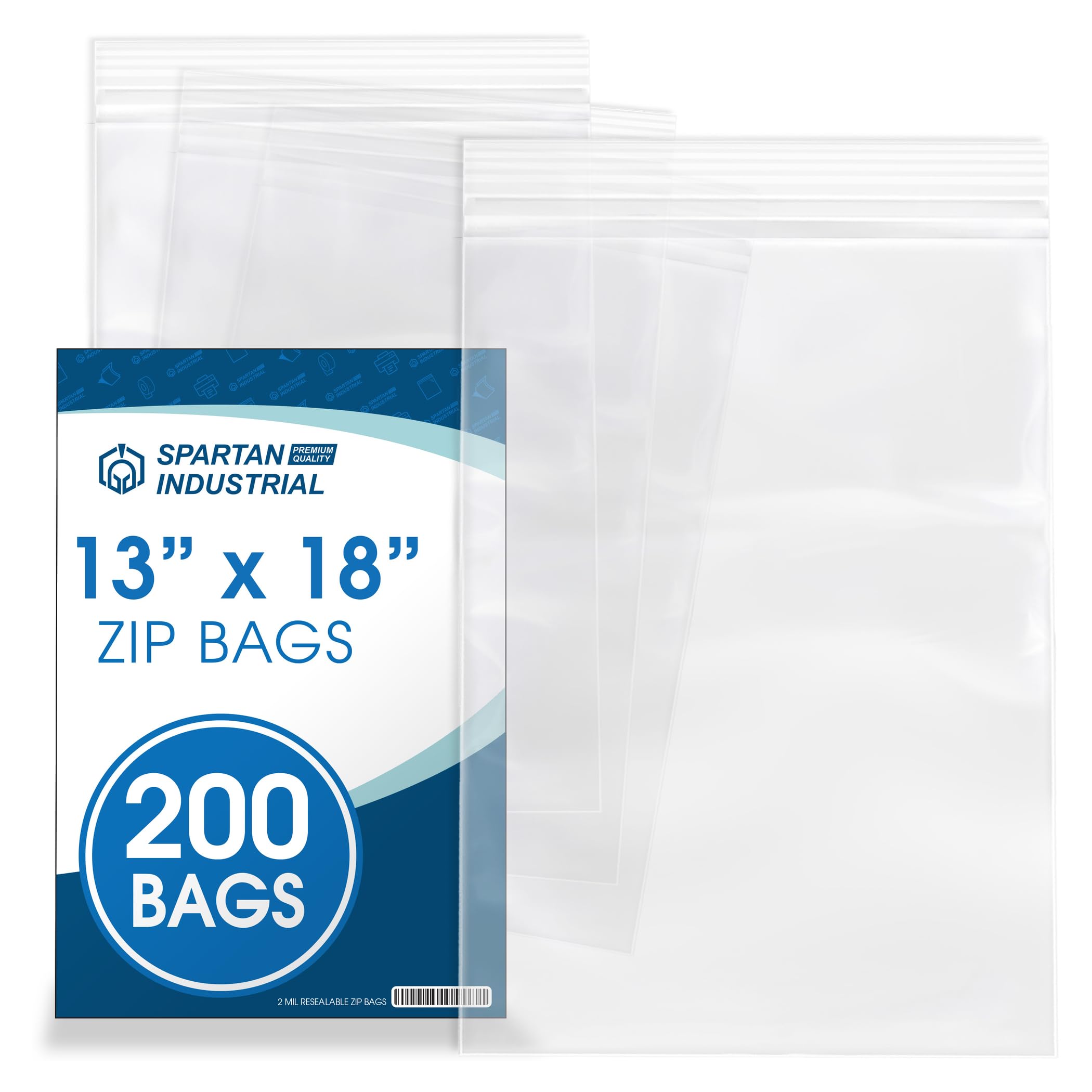Spartan Industrial - 13” X 18” (200 Count) 2 Mil Clear Reclosable Zip Plastic Poly Bags with Resealable Lock Seal Zipper