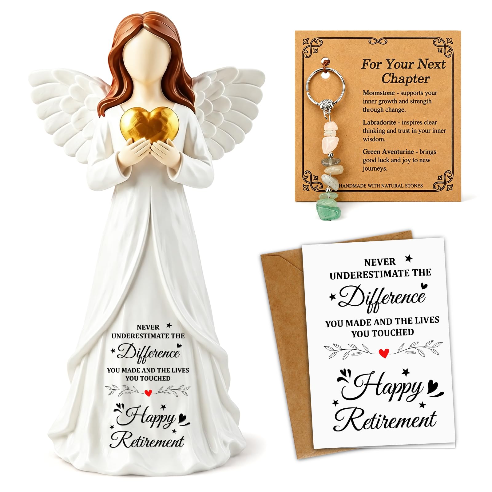 Giftota 2026 Retirement Gift for Women, 7.5” Angel Figurine with Greeting Card Keychain, Happy Retirement Party Decorations, Retired Keepsake Present Ideas for Teacher Nurses Mum Coworkers Friends