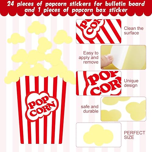 Miniatura 3 de 25 calcomanías de palomitas de maíz, tablero de anuncios, autoadhesivas, decoración de palomitas de maíz falsas para niños, profesores, aula,