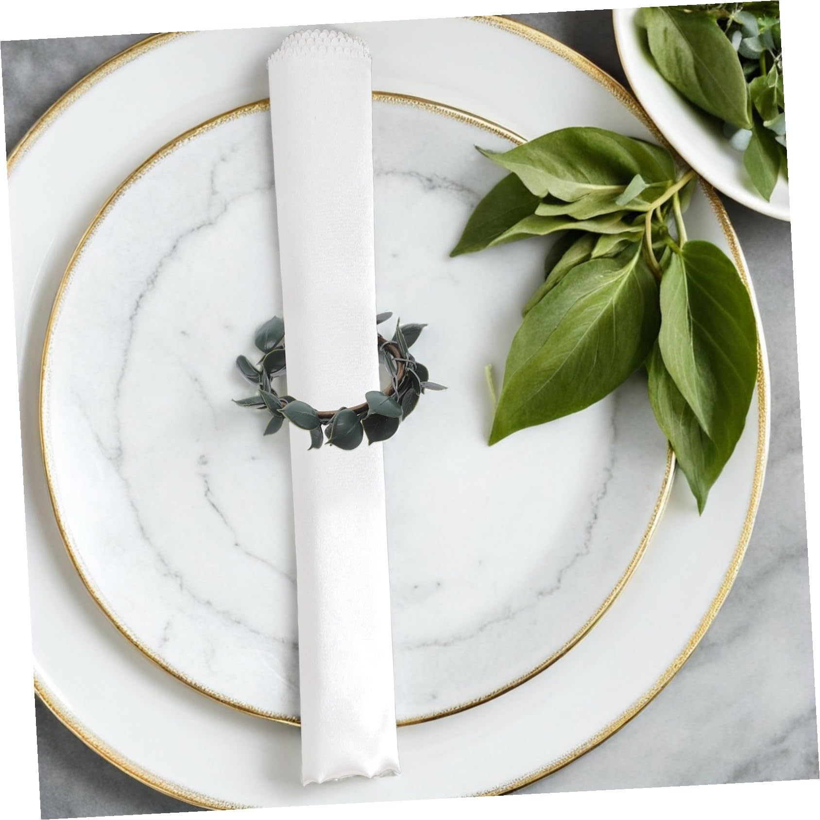 Servilleteros de Hojas de Eucalipto, 12 Piezas, Estilo Rústico | Decoración de Mesa para Bodas y Banquetes, Hierro y Plástico, Hoja Verde, Estilo Bohemio