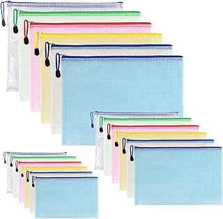 18 Pcs Mesh Zipper Pouch, Waterproof Mesh Bags with Zipper Pouch for Organizing 3 Size A4 A5 A6 Large Small Plastic Cross Stitch Document Stroage for Travel School Board Games and Office Supplies