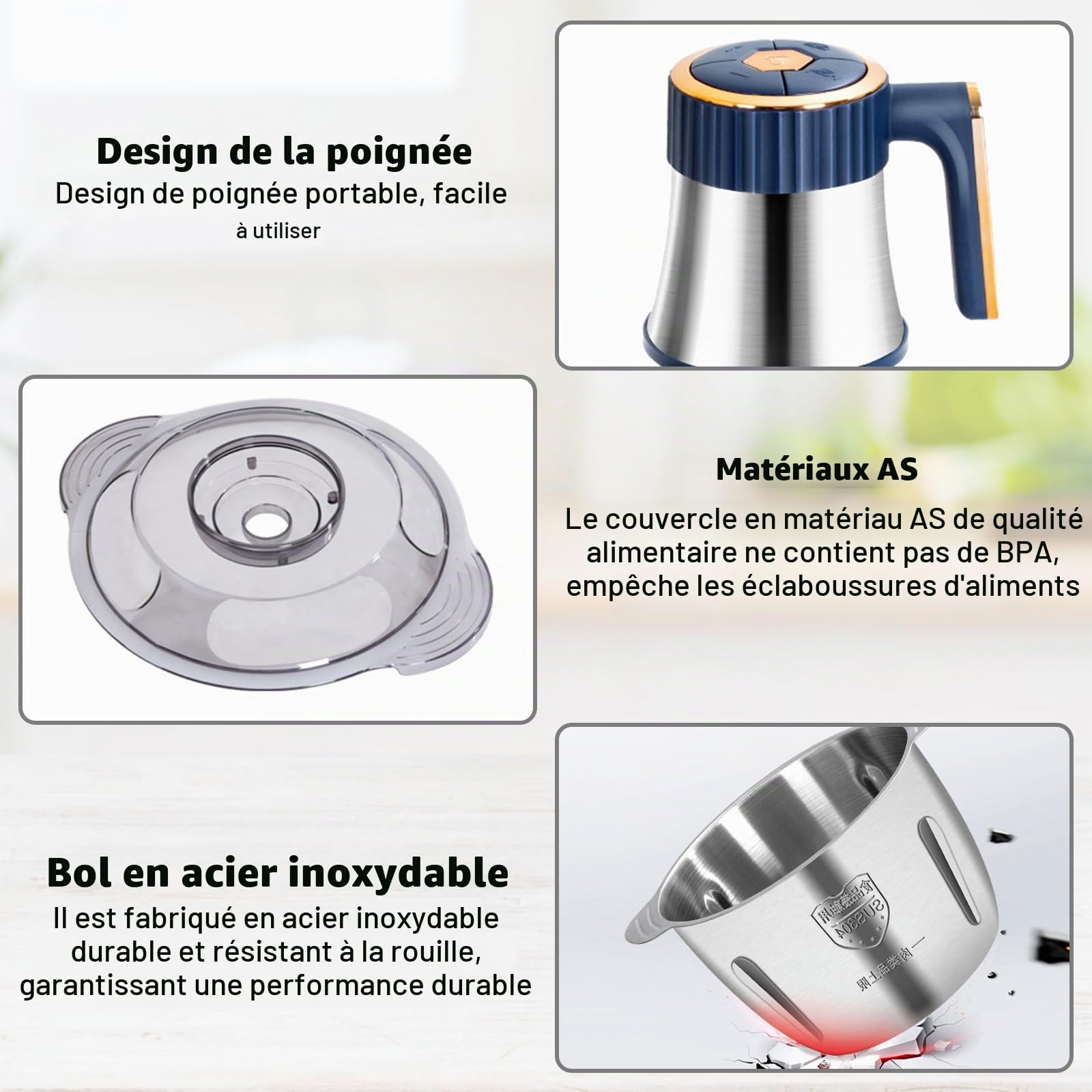 Hachoir Électrique 5L – Mixeur Hachoir Électrique avec Bol en Acier Inoxydable, 5 Vitesses et 6 Lames en Acier avec 5 Jeux de Lames pour Viande, Légumes et Fruits