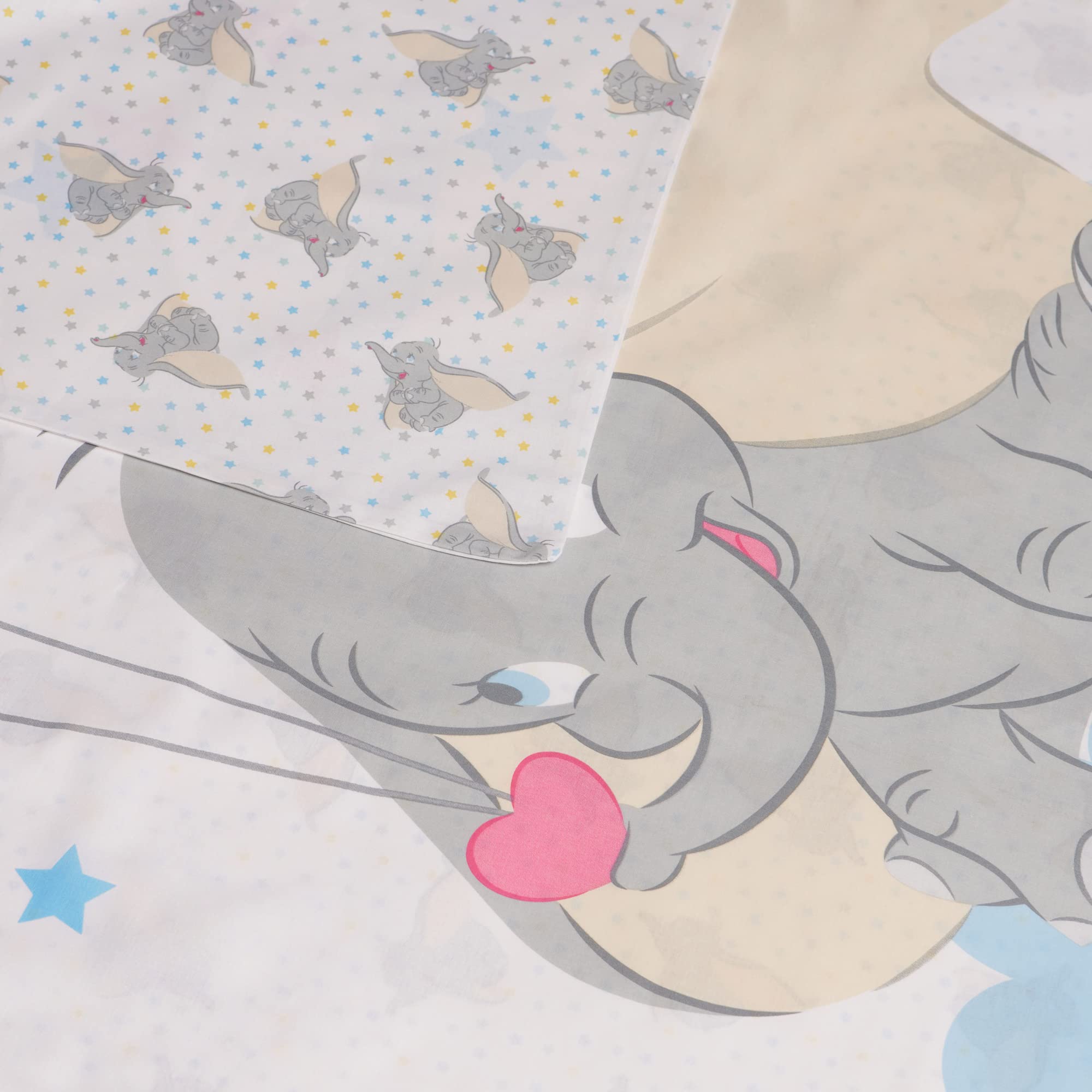 Disney Home Dumbo Juego de Ropa de Cama para bebé, 100 x 135 cm, Funda de Almohada de 40 x 60 cm, diseño Reversible, Ropa de Cama Infantil, Muy Suave, 100% algodón, 2 Piezas, Certificado ÖkoTex