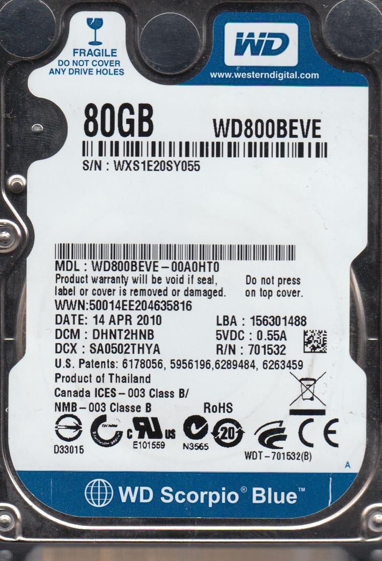 Western Digital WD800BEVE - Disco Duro (2,​5", 80 GB, 100 MB/​s, 5400 RPM)