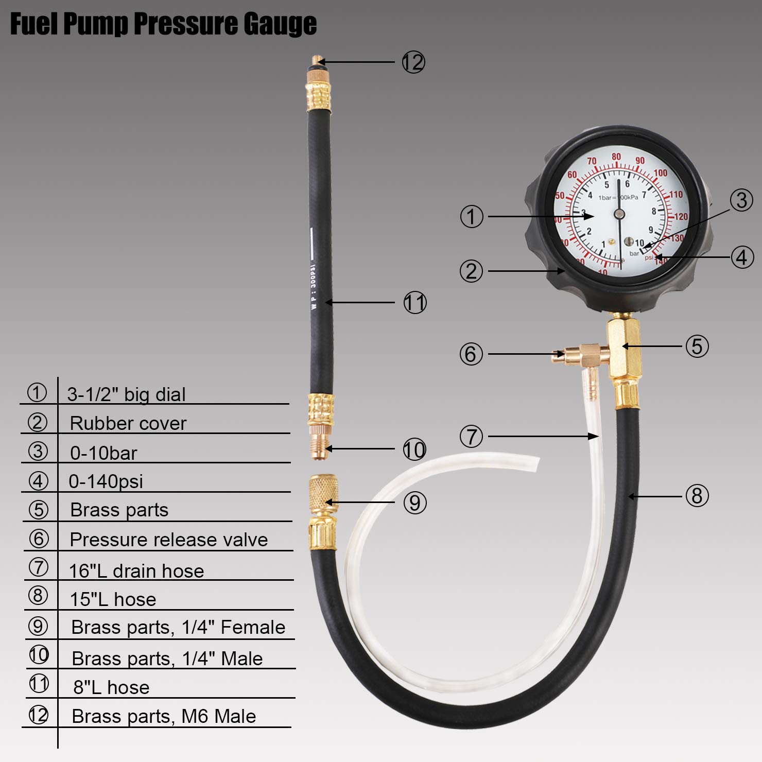 Buy YSTOOL Fuel Pressure Tester Gauge Kit 140PSI Automotive Engine