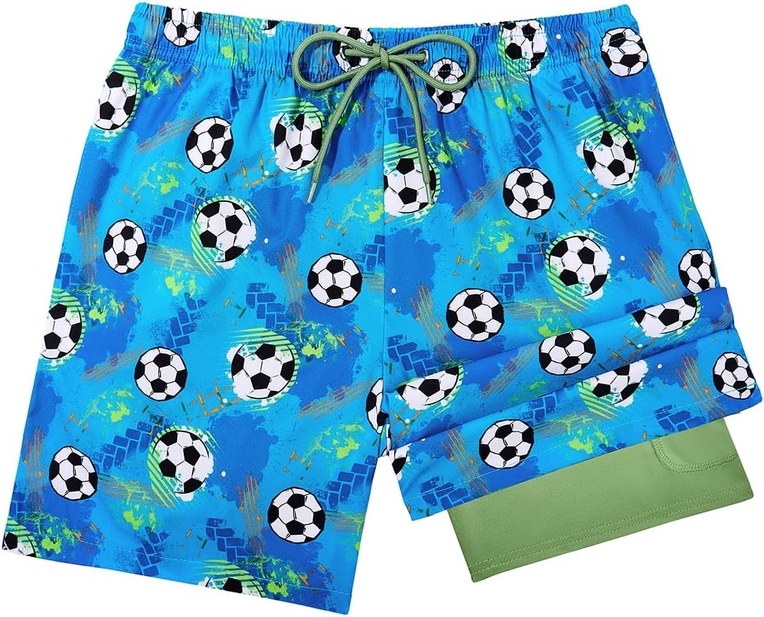 Century Star Boys Swim Trunks with Zipper Pockets-Anti-Chafe Compression Liner Shorts Quick Dry Bathing Suit for 8-16 Years