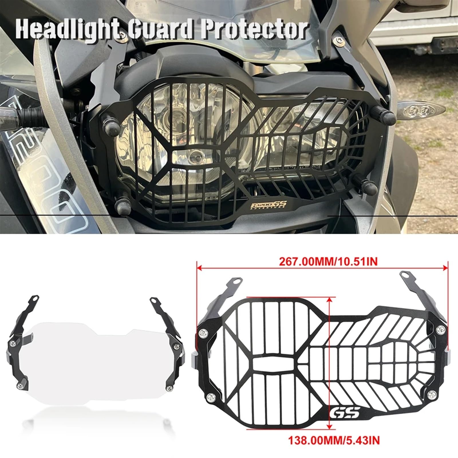 R 1250 GS Motorrad Scheinwerferschutz Grille Schutzabdeckung Schutz Grill Passend for BMW R1250GS ADV LC R 1250GS Adventure 2019–2023 Scheinwerfermodifikation (Size : Clear)