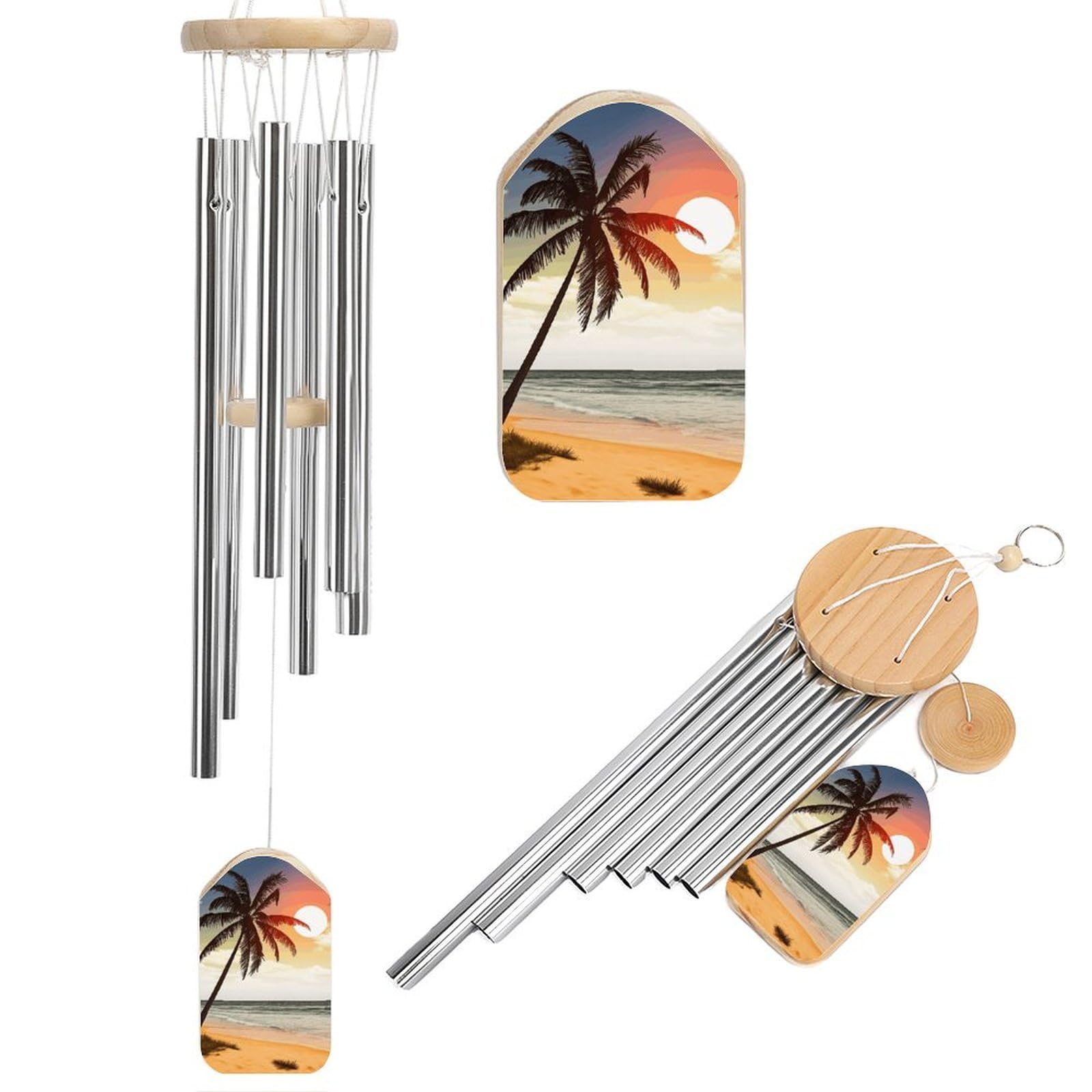 Palm Tree on Beach Wind Chime 20.5" Aluminium Wind Chimes Outdoor Garden Patio Decoration Windchime Memorial Gifts Windchimes for Men and Women