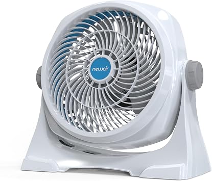 NewAir 12-inch Powerful Air Circulator Portable Fan in White | Wall Mountable, 360 Pivot, Up to 40 ft. of High Air Flow at 1010 CFM, Small Table Desk Fan | Home, Office, Bedroom, White Noise