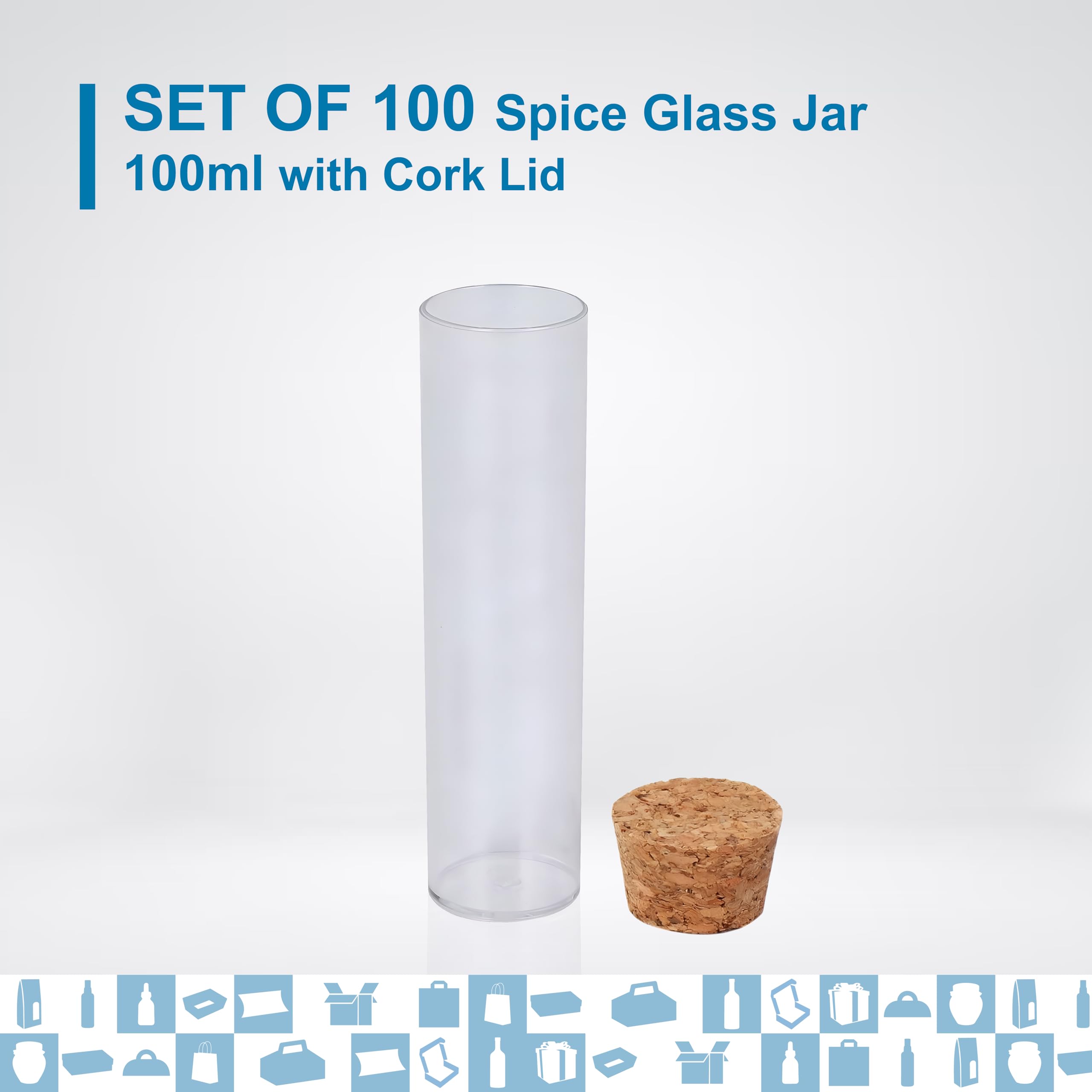 Pack de 100 tubos de ensayo de vidrio con tapón Liege 100 ml - frascos para laboratorio, frascos de cristal, tubo de cristal, frasco de cristal, grageas de boda, decoración, bauteme, especias,