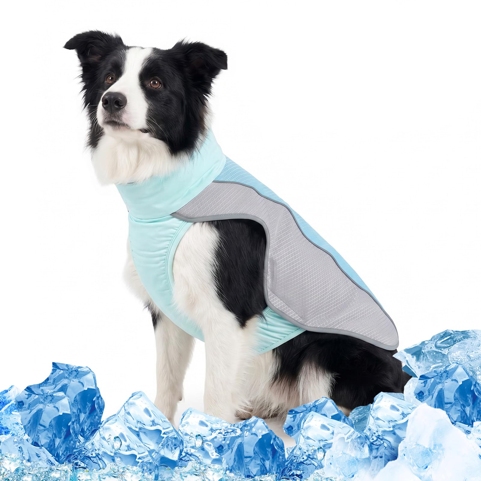 Evaporative Dog Cooling Vest, Breathable Mesh Cooling Jacket with Reflective Stripe, Summer Pet Cooler Coat for Small Medium Large Dogs, Ideal for Walking, Hiking & Camping (Blue, L)