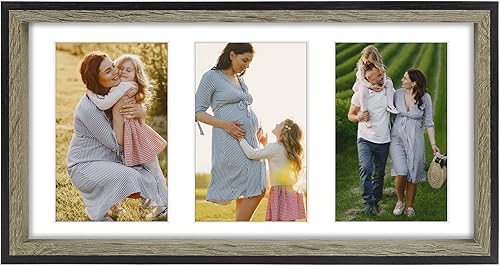 Golden State Art, Marco de fotos de collage de 7 x 14 pulgadas con tres aperturas de 4 x 6 pulgadas, pantalla horizontal y vertical, marcos rústicos