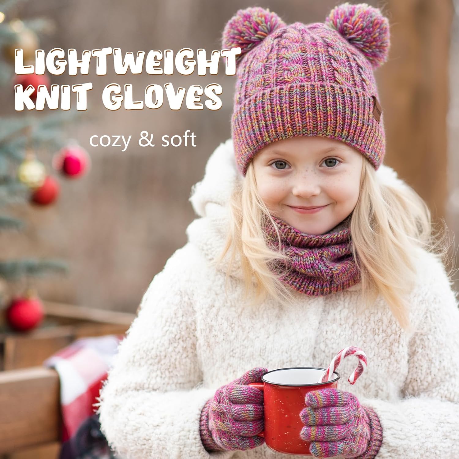 HONGTEYA Kids Winter Hat Gloves Scarf Set, Unisex Baby Kids Velvet Lined Neck Warmer With Earmuff for Boys Girls 3-15 - Image 5