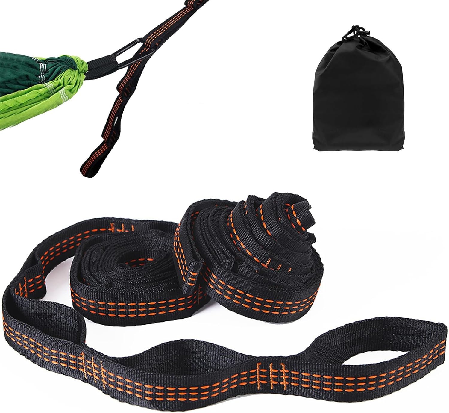 Pack of 2 Hammock Attachments 2m x 2.5cm Hammock Suspension Straps with 2 Heavy Duty Carabiners Swing Attachment Rope for Hammock for Camping Outdoor Hiking