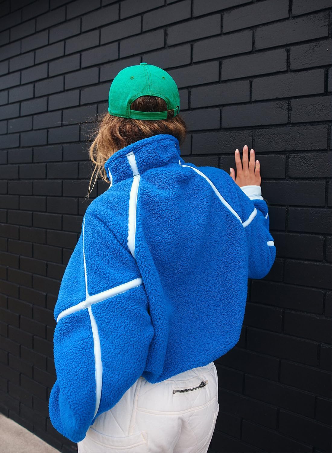 Women's Fleece Sweatshirts Half Zip Pullover Long Sleeve Oversized Workout Crop Tops Hoodie With Pocket - Image 3