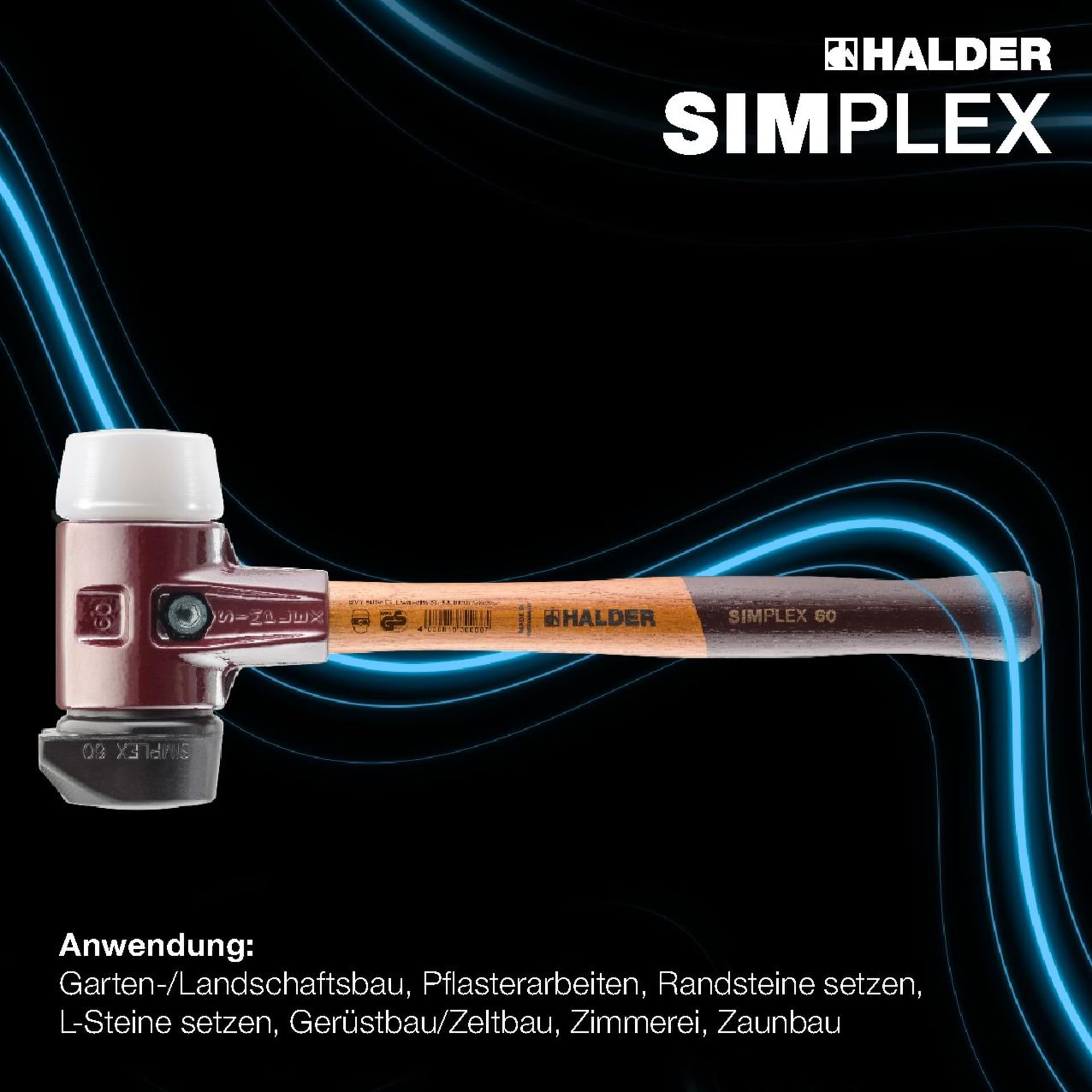 HALDER-Plusbox Galabau, SIMPLEX-Schonhammer D60, Gummikomposition mit Standfuß/Superplastik plus STABILA Wasserwaage | 3027s024