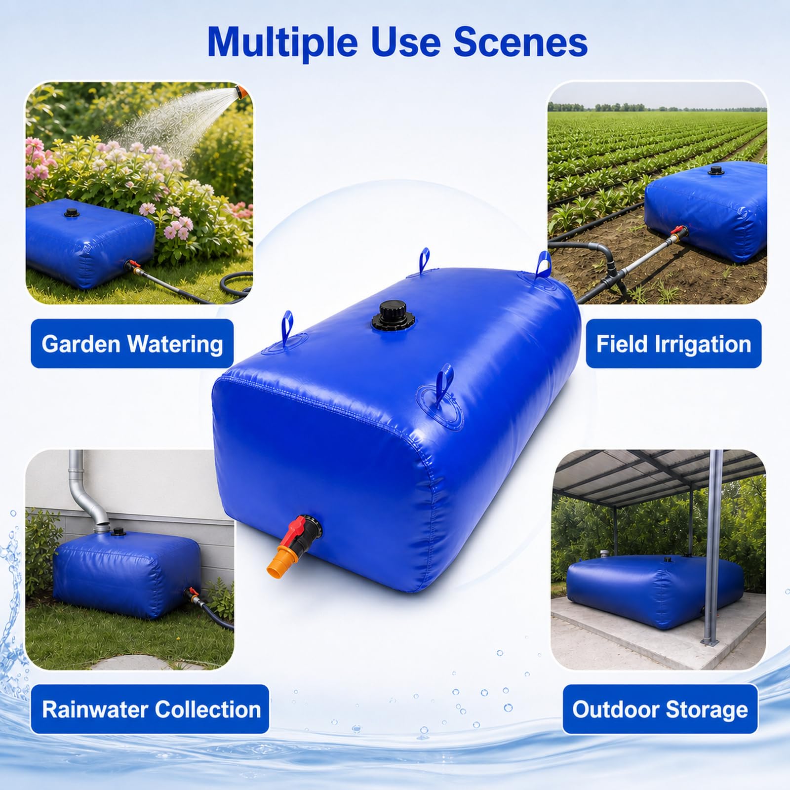 DepóSito De Agua Plegable De PVC,Vejiga De Almacenamiento De Agua,Deposito Agua Flexible Gran Capacidad,Bolsa Agua Plegable con Grifo,para JardíN,Acampar,Hogar,Riego AgríCola