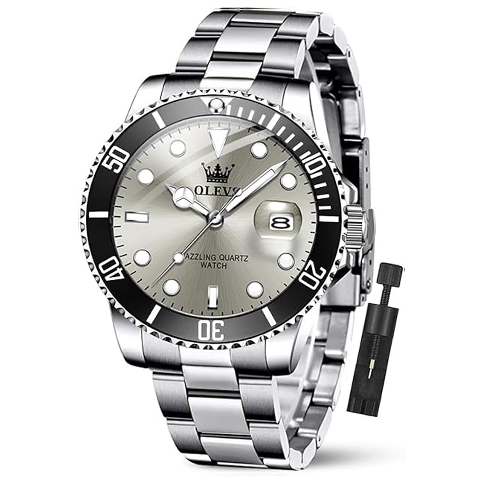OLEVS Edelstahl Uhren Herren Wasserdicht Leuchtende Modern Großes Herrenuhren Metallarmband Analog Kleid Armbanduhr Herren mit Datumsanzeige