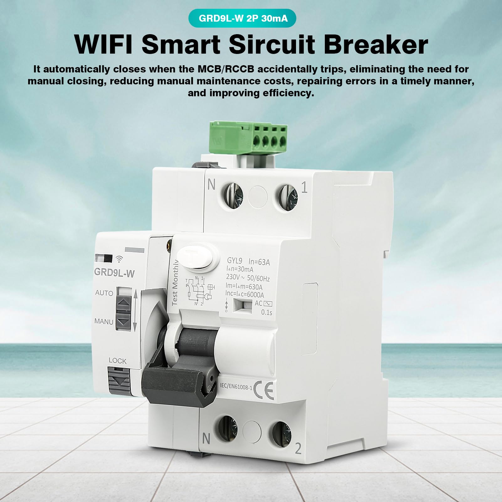 Interruttore Magnetotermico Differenziale wifi 63A 30MA 2P Salvavita MCB/RCCB Richiede la richiusura manuale tramite, Modalità AUTO è possibile controllare la chiusura e la suddivisione tramite APP. | Ripristino manuale dell'interruttore automatico tramit