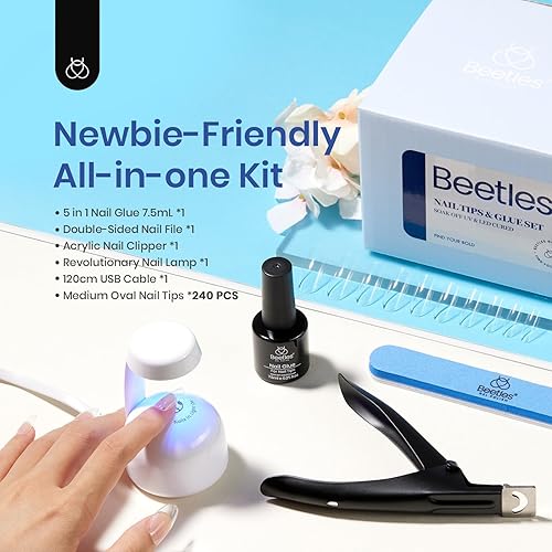 Miniatura 2 de Beetles - Kit de extensión de uñas de gel fácil 5 en 1, pegamento de uñas, capa base de gel con puntas de uñas de gel ovaladas medianas preformadas