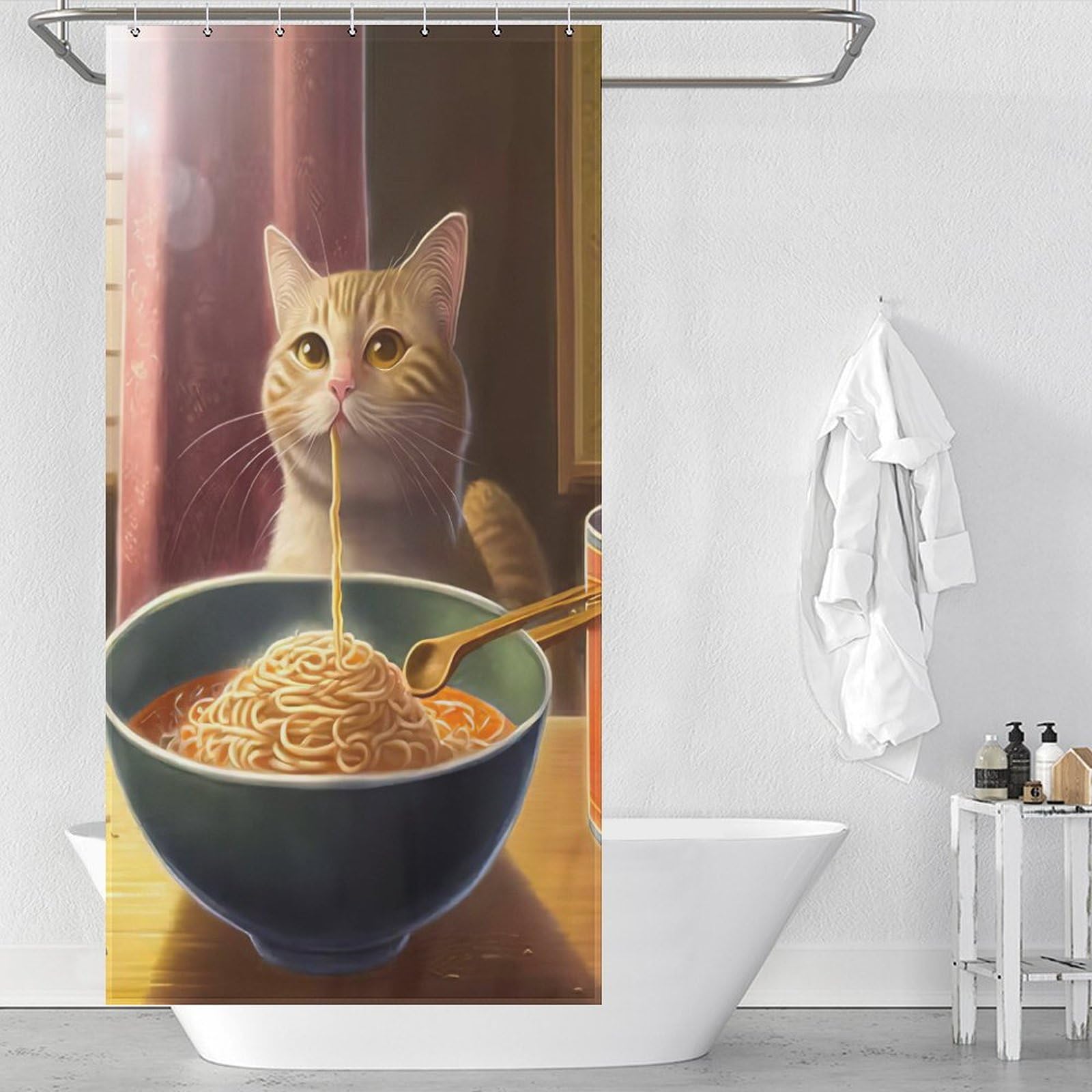 Rideau de douche chat 92x183 cm imperméable avec crochets pour baignoire salle de bain originale