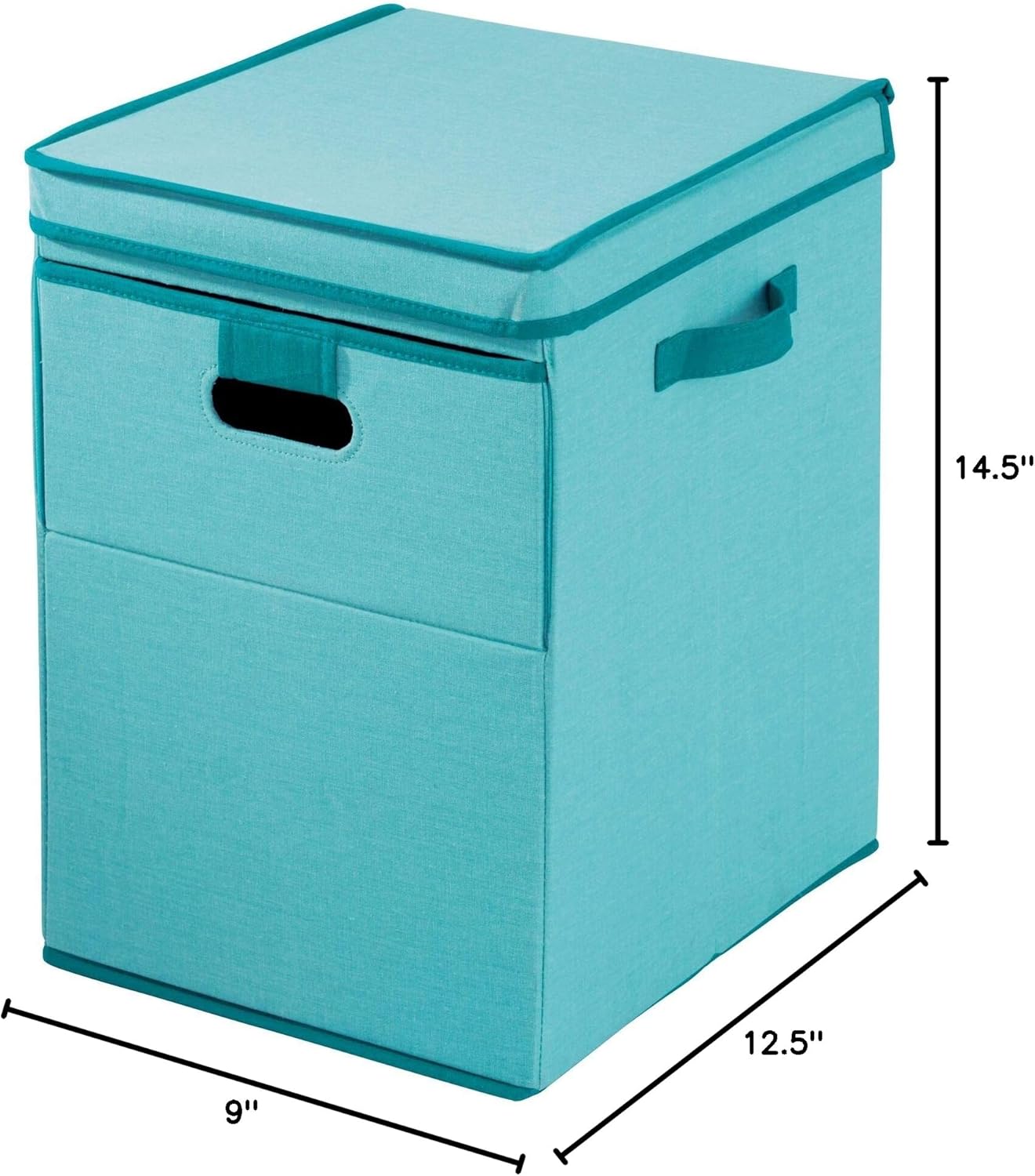iDesign Emmy Fabric Storage Bin with Lid and Opening Front, Basket Container with Dual Side Handles for Closet, Bedroom, Toys, Nursery - Teal
