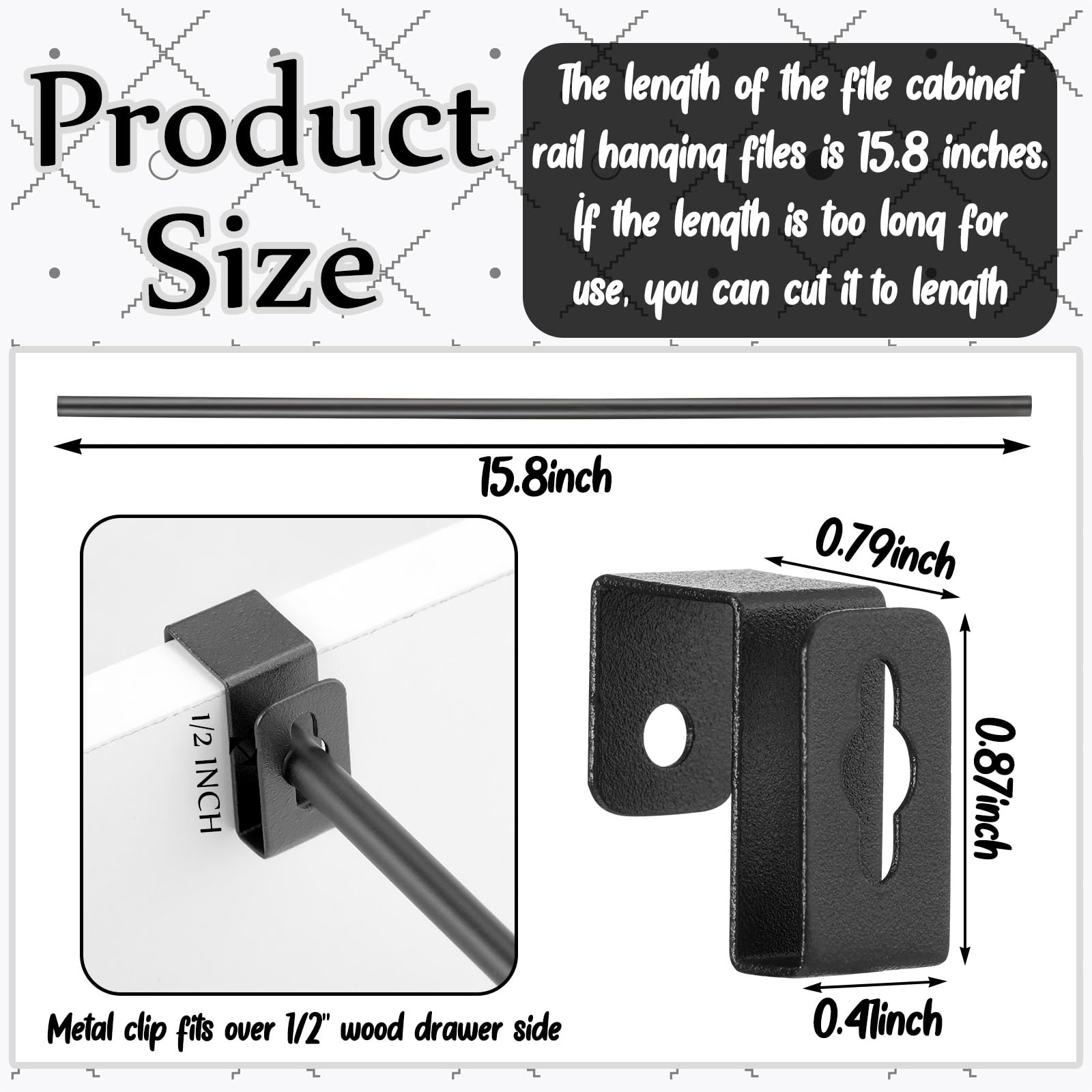 Epakh 24 Pcs Hanging File Rail And Clip Set 16 Black Clips 8 PVC Cabinet Rails Drawer Support Plastic For Home Office Storage To Keep Your Folders Neat Organized - View #6