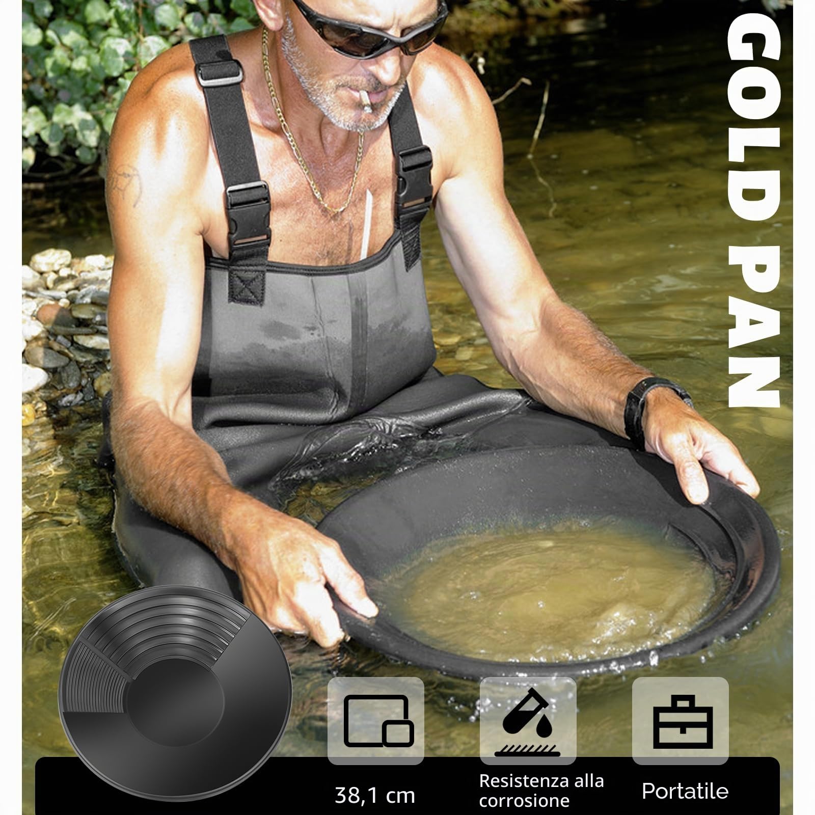 AFAIK Bacino per la Ricerca Dell'Oro Gold Pan Kit Classificatore d'oro Ricerca Oro Pans Setaccio Accessori per sabbia oro miniere lavaggio manuale oro panning attrezzature (Nero)