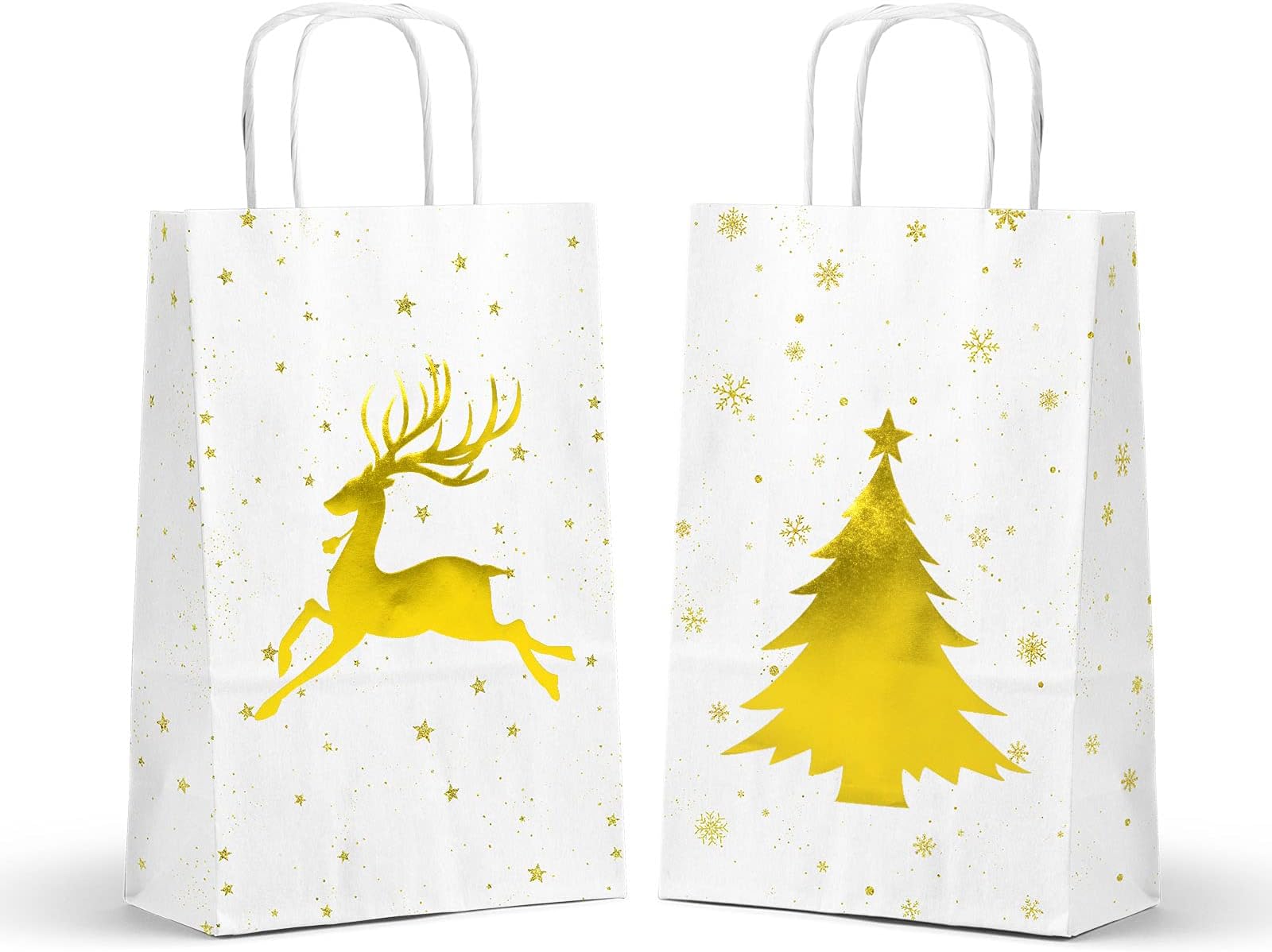 16PCS Christmas Gift Bags Christmas Tree Elk Xmas Bronzing Gold Paper Bags for Holiday Christmas Party Supplies
