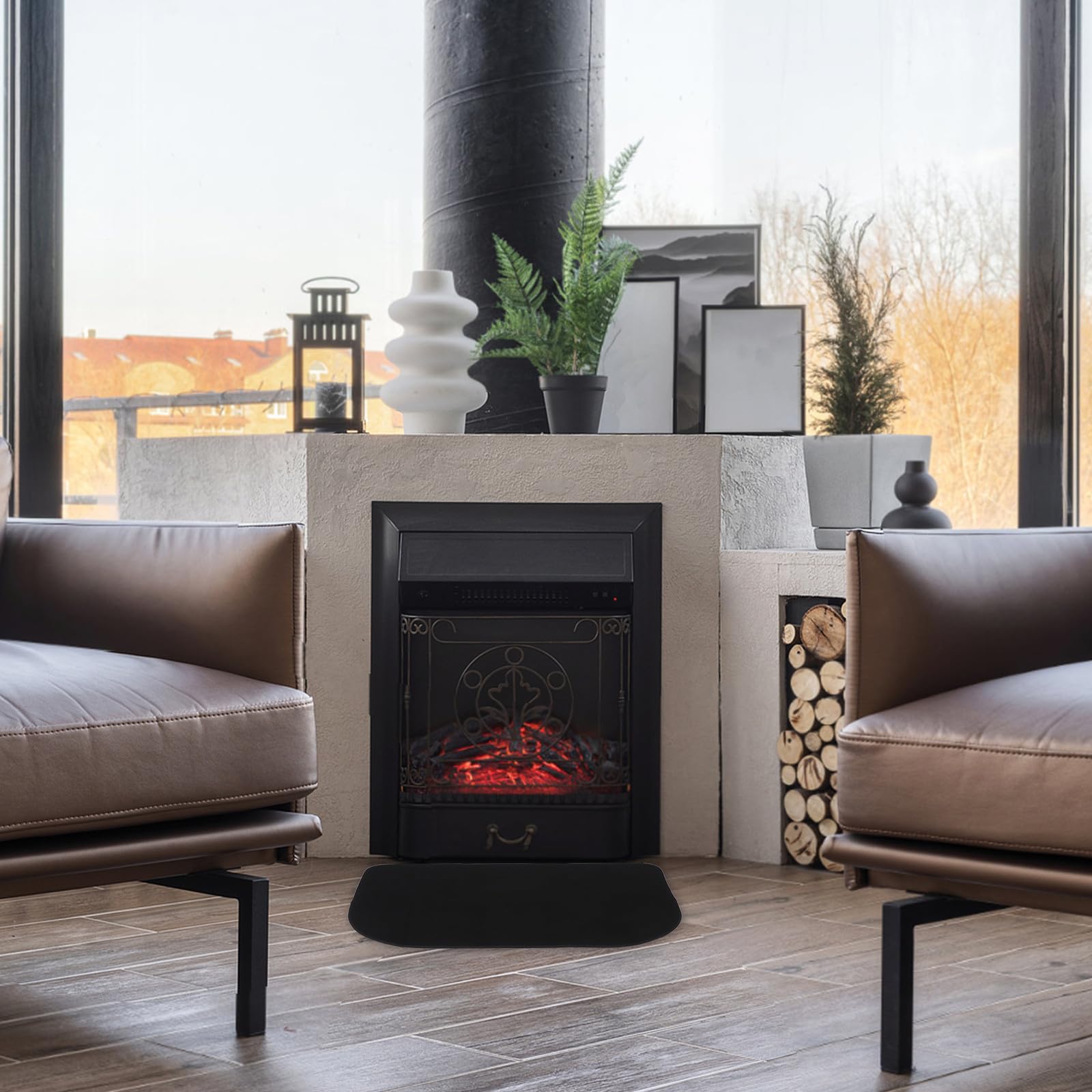 Lurrose Tappeto in Poliestere e Pvc Resistente alle Alte Temperature Forma Mezza Luna Nero Ignifugo Facile da Pulire per Caminetto per Interni ed Esterni