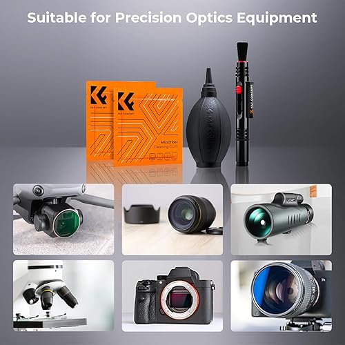 Miniatura 8 de K&F CONCEPT Kit de limpieza de lente de cámara 9 en 1 para cámara DSLR, filtro de lente de cámara para teléfonos celulares con soplado de aire, paño
