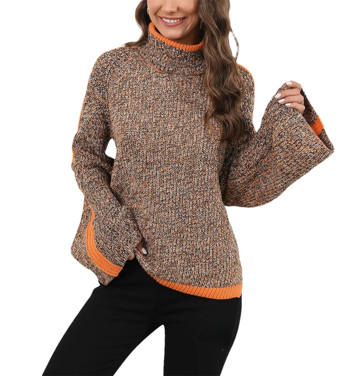Maglione da donna a collo alto, lavorato a maglia, stile casual, a maniche lunghe