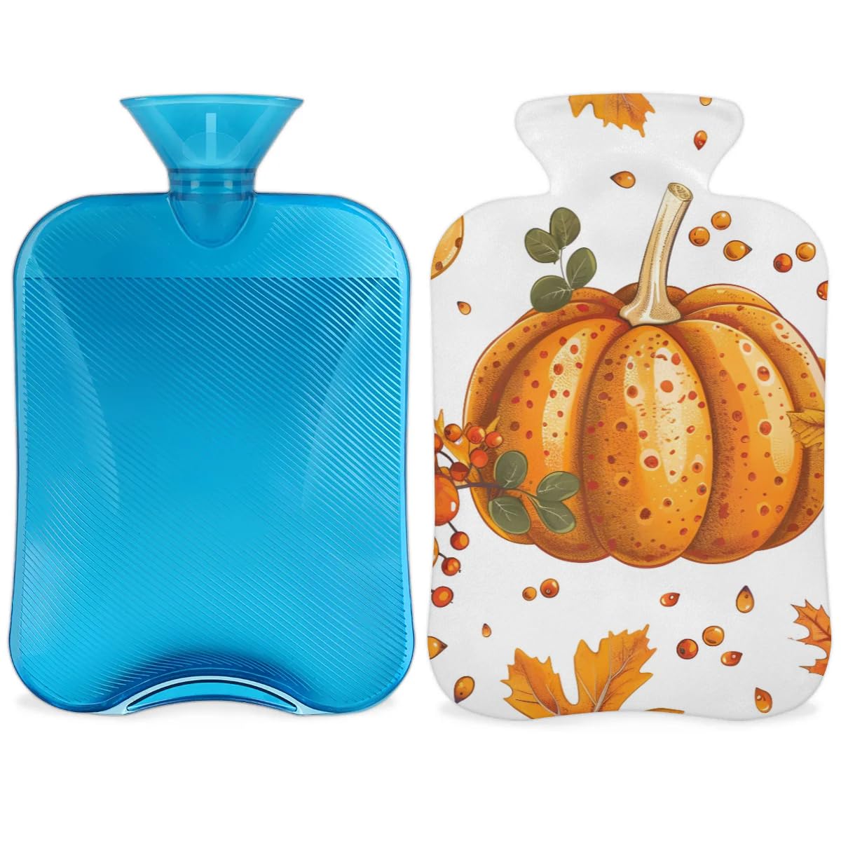 Hot Water Bottle with Soft Cover,2L Thanksgiving Pumpkin Hot Water Bag for Hot and Cold Compress, Hand Feet Warmer, Mystical Pumpkin Rubber Hot or Cold Water Bottle Halloween Christmas Decorations
