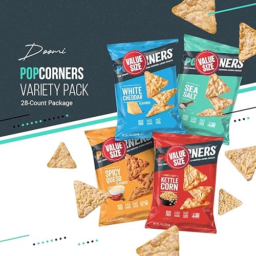 Miniatura 3 de Pop-Cornners - Snacks de chips sin gluten, paquete de variedad de 5 sabores 28 unidades, bolsas de 1 oz envasadas por Doomi, bolsas individuales de
