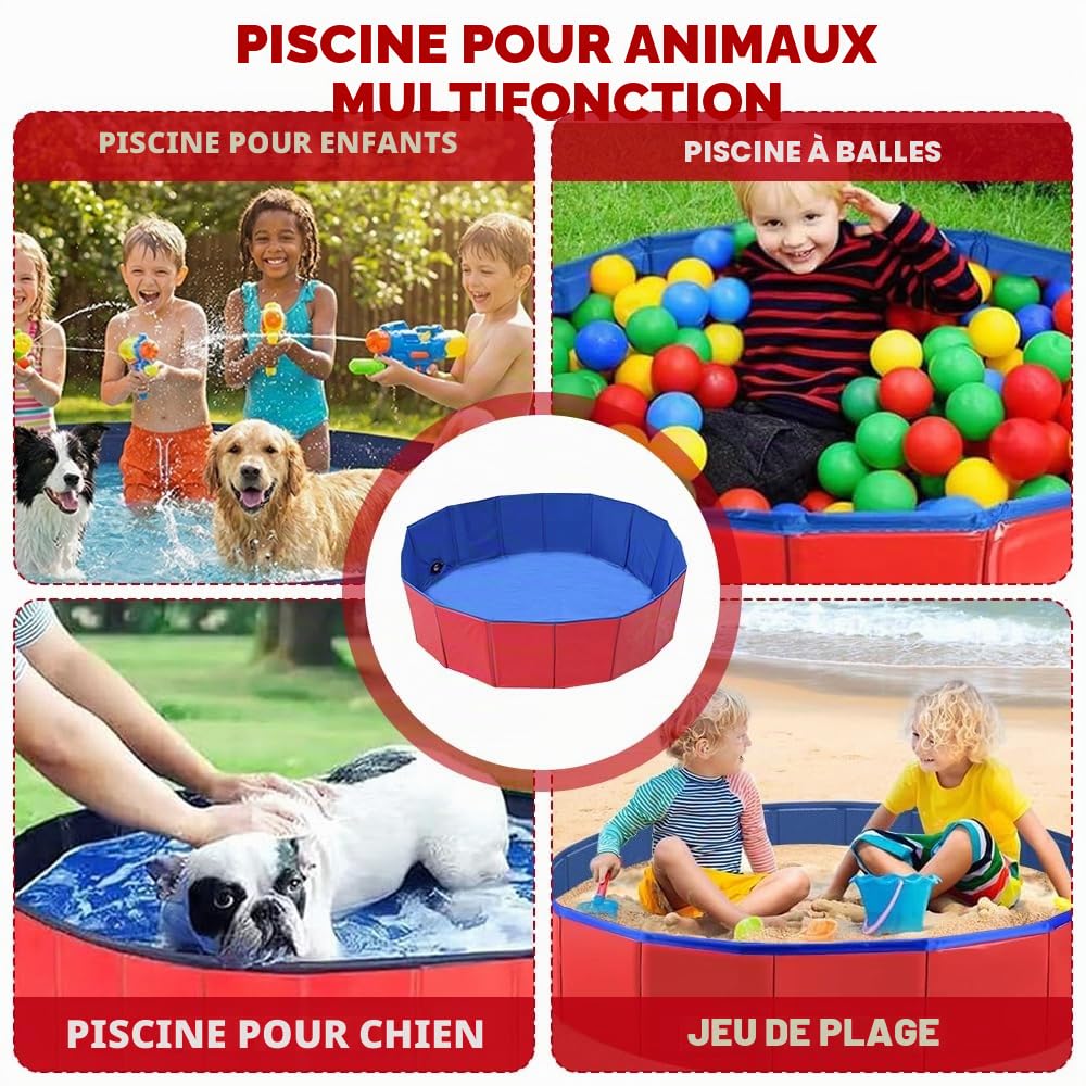 Piscine Chien Pliable, 80x20 cm Piscine pour Chiens, PliablePiscine pour Chien Solide, PVC Piscine pour Chat, Piscine Enfant Pliable pour Intérieur et Extérieur, Baignoire Chien et Aire de Jeu