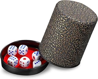 Jortmrd Cubilete de Cuero PU con 6 Dados para Juego de Mesa - Vaso para Fiesta