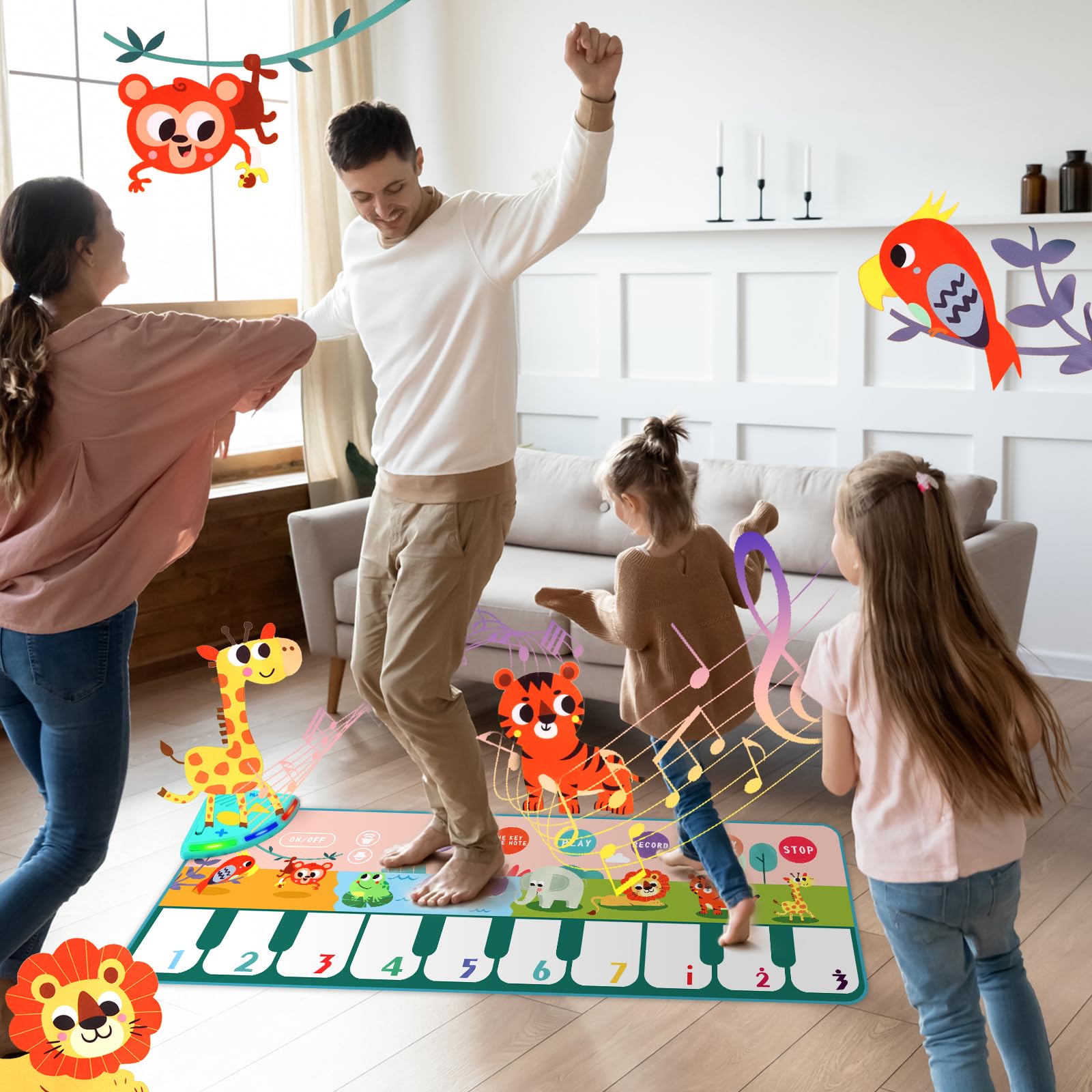 Tappetino Musicale per Bambini, Tappetino da Ballo con 10 Animali, 4 Modalità,10 Melodie, Tappetino per Pianoforte, Regali Compleanno per Ragazzi Ragazze 1 2 3 4 5 6 Regalo Natale (100 * 36 cm)