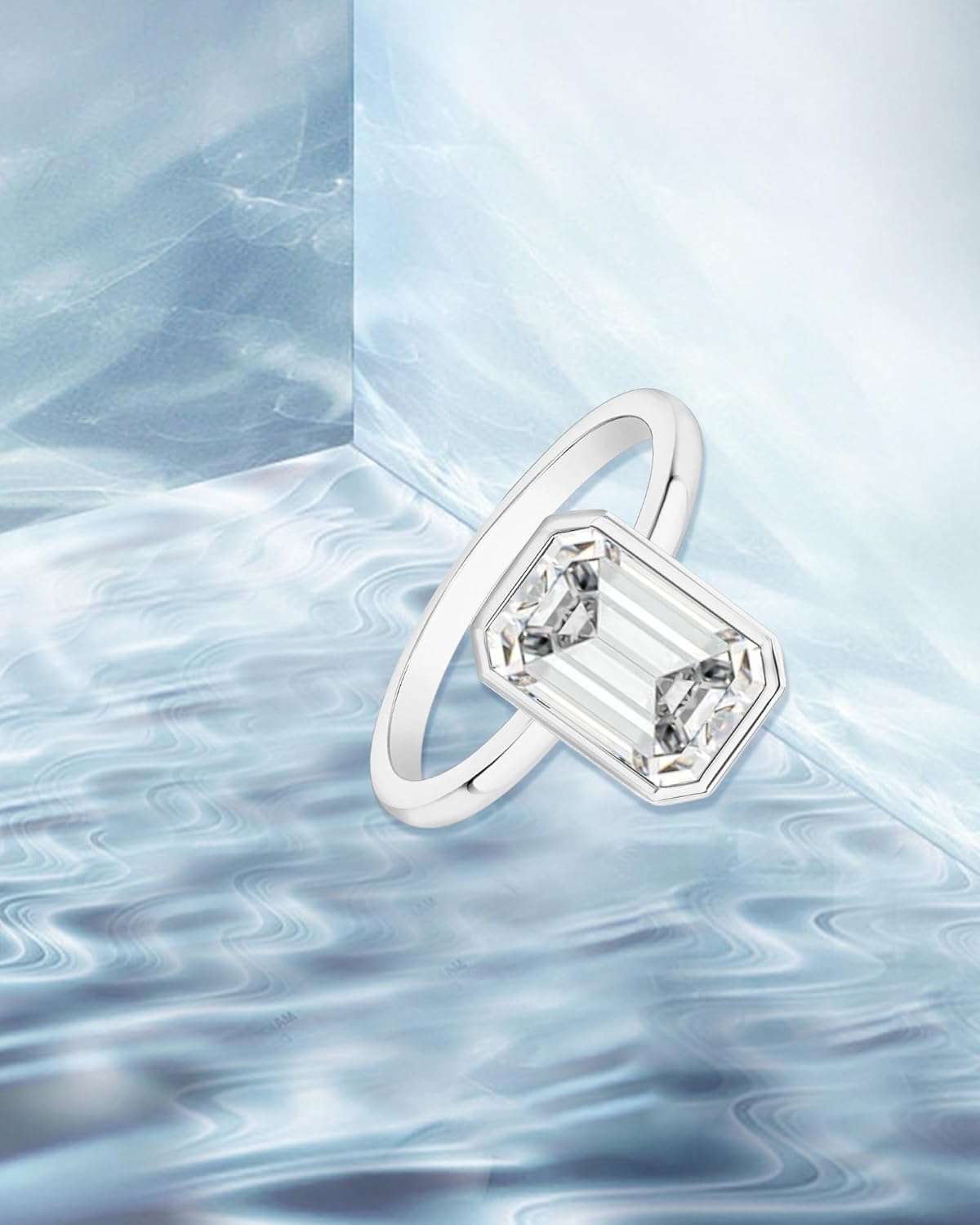 1-3ct Bezel Set Emerald Shaped Moissanite Engagement Ring 925 Sterling Silver 10K 14K 18K Solid Gold Wedding Rings with Engraving