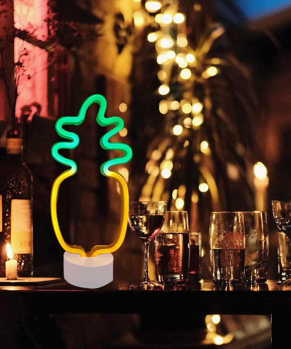 Pineapple Neon Signs Festival Table Neon Night Lights for Kids Pineapple Decor Light Signs for Bedroom Home Decoration Office Wedding Christmas Valentine's Day Party Gifts Operated by Battery